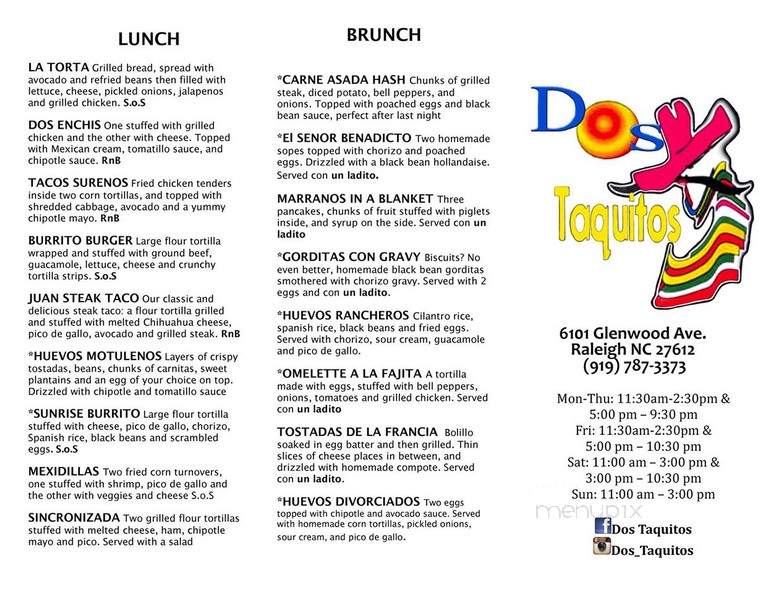 Dos Taquitos Xoco - Raleigh, NC menu_pic