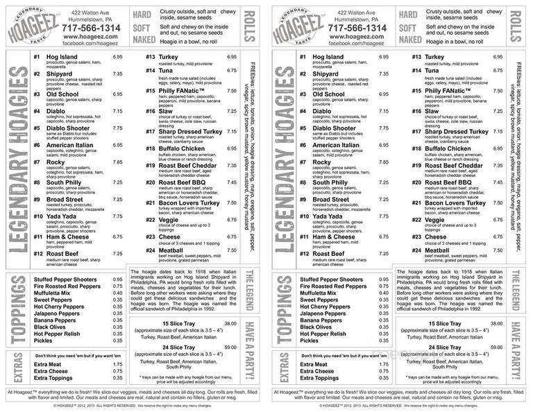 Hoageez - Hummelstown, PA menu_pic