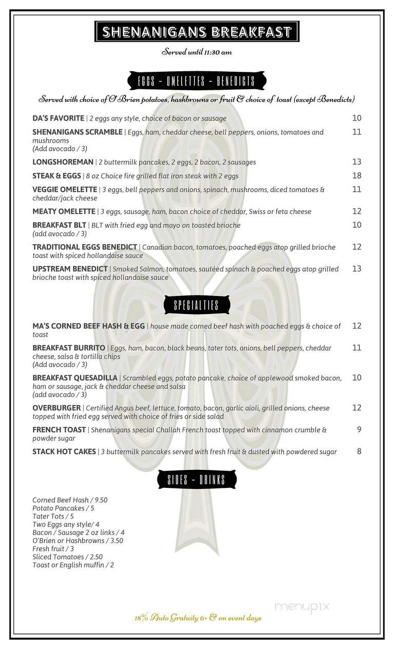 Shenanigans - Long Beach, CA menu_pic