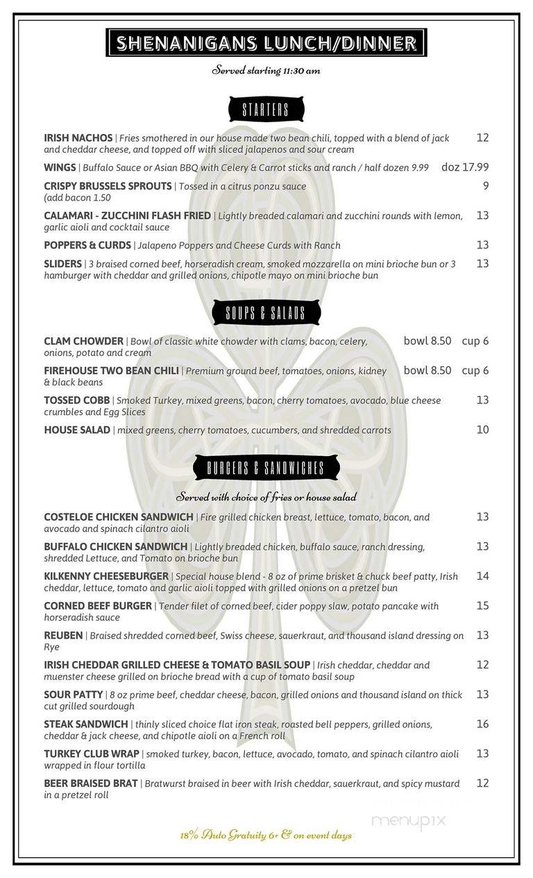 Shenanigans - Long Beach, CA menu_pic