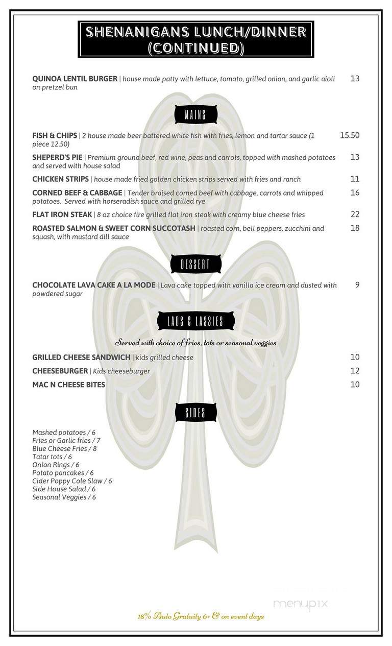 Shenanigans - Long Beach, CA menu_pic