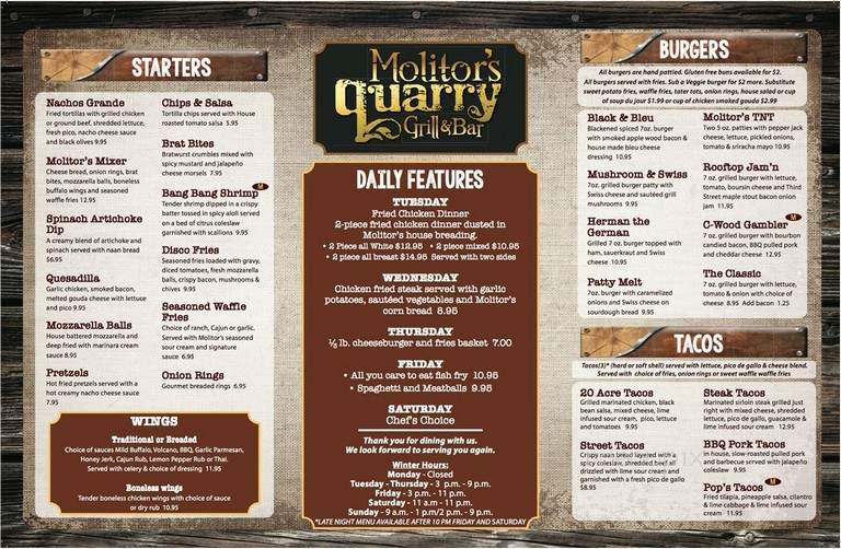 Molitor's Quarry Grill & Bar - Sauk Rapids, MN menu_pic