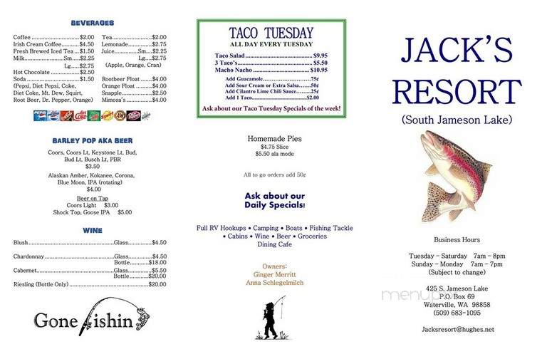 Jack's Resort - Waterville, WA menu_pic