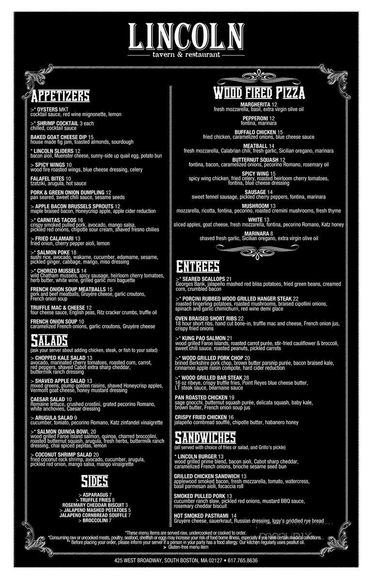 Lincoln Tavern and Restaurant - South Boston, MA menu_pic