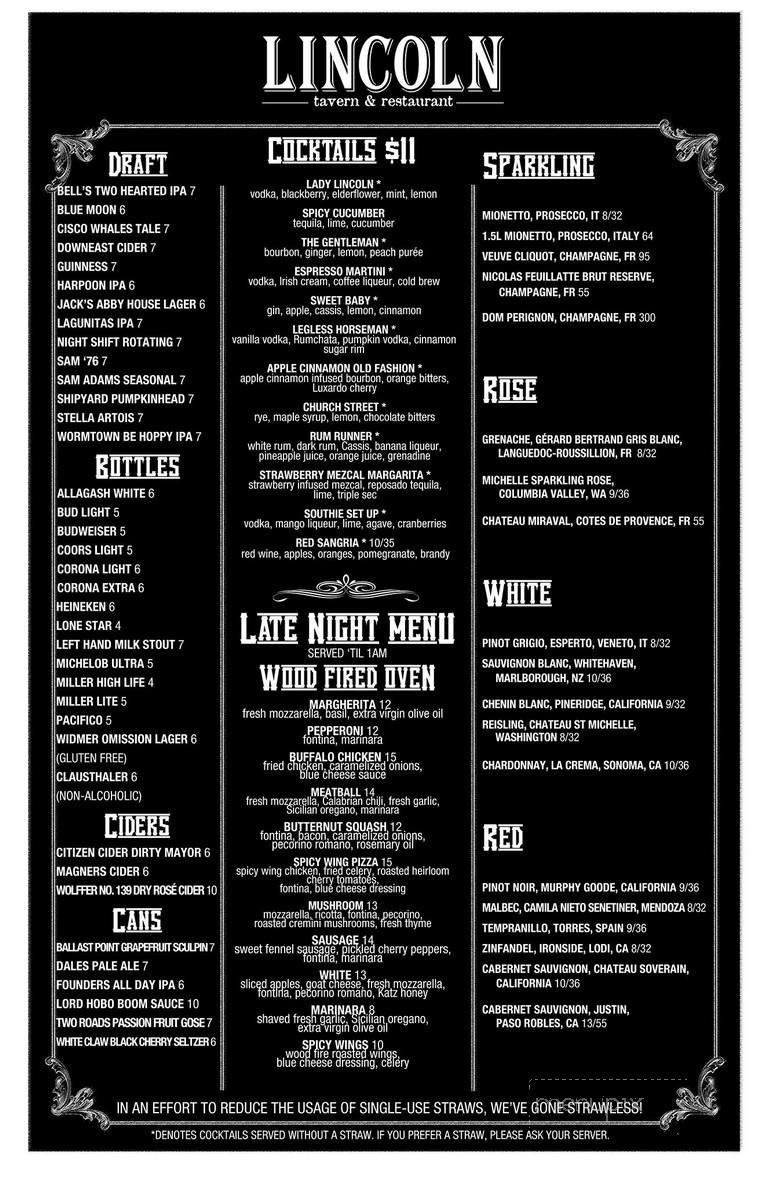 Lincoln Tavern and Restaurant - South Boston, MA menu_pic