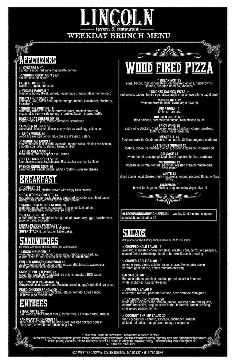 Lincoln Tavern and Restaurant - South Boston, MA menu_pic