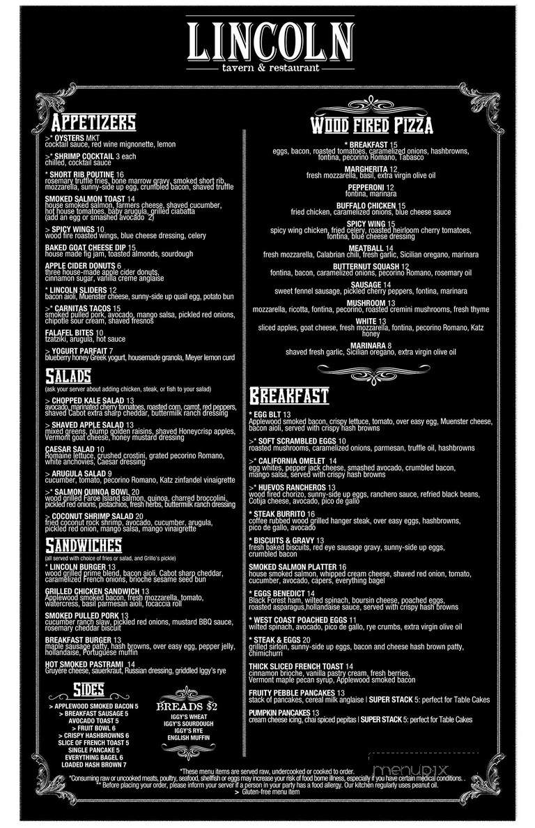 Lincoln Tavern and Restaurant - South Boston, MA menu_pic