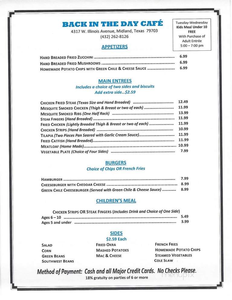 Back in the Day Cafe - Midland, TX menu_pic