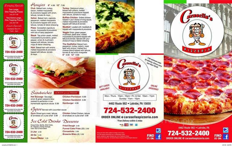 Carasella's Pizza - Latrobe, PA menu_pic