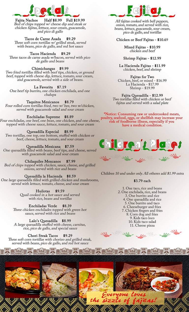 Hacienda - Evans, GA menu_pic