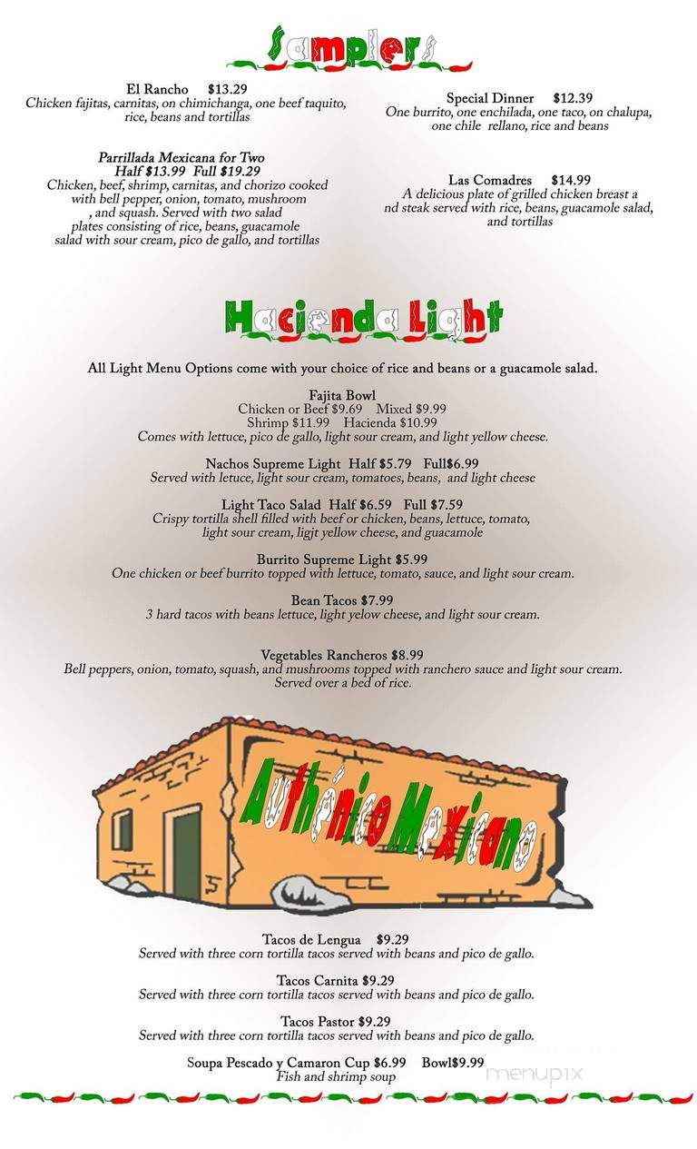 Hacienda - Evans, GA menu_pic