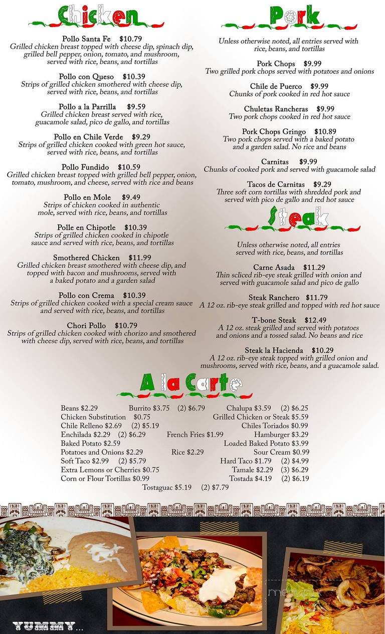 Hacienda - Evans, GA menu_pic