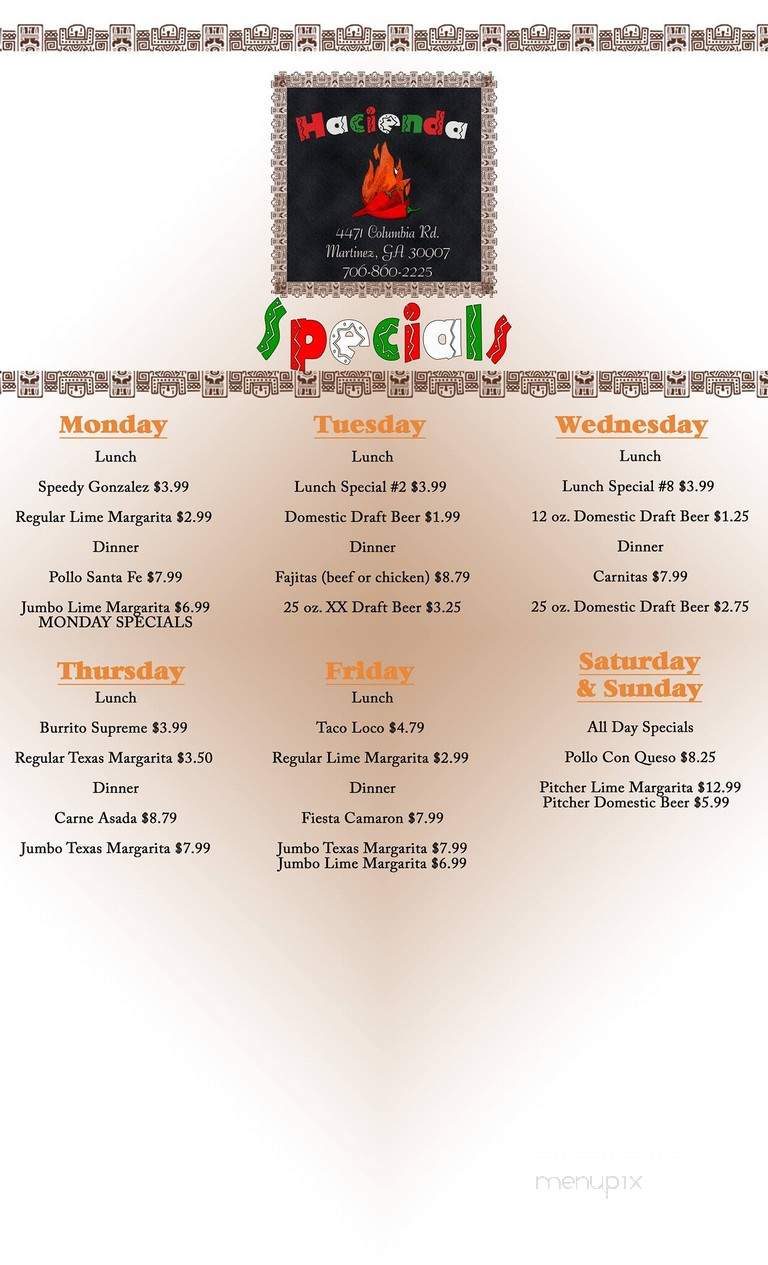 Hacienda - Evans, GA menu_pic