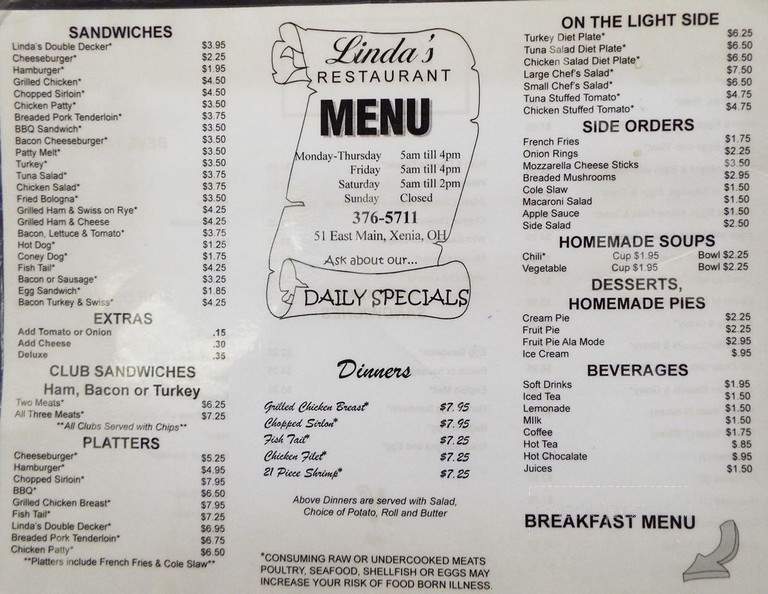 Sweet Home Family Restaurant - Dayton, OH menu_pic