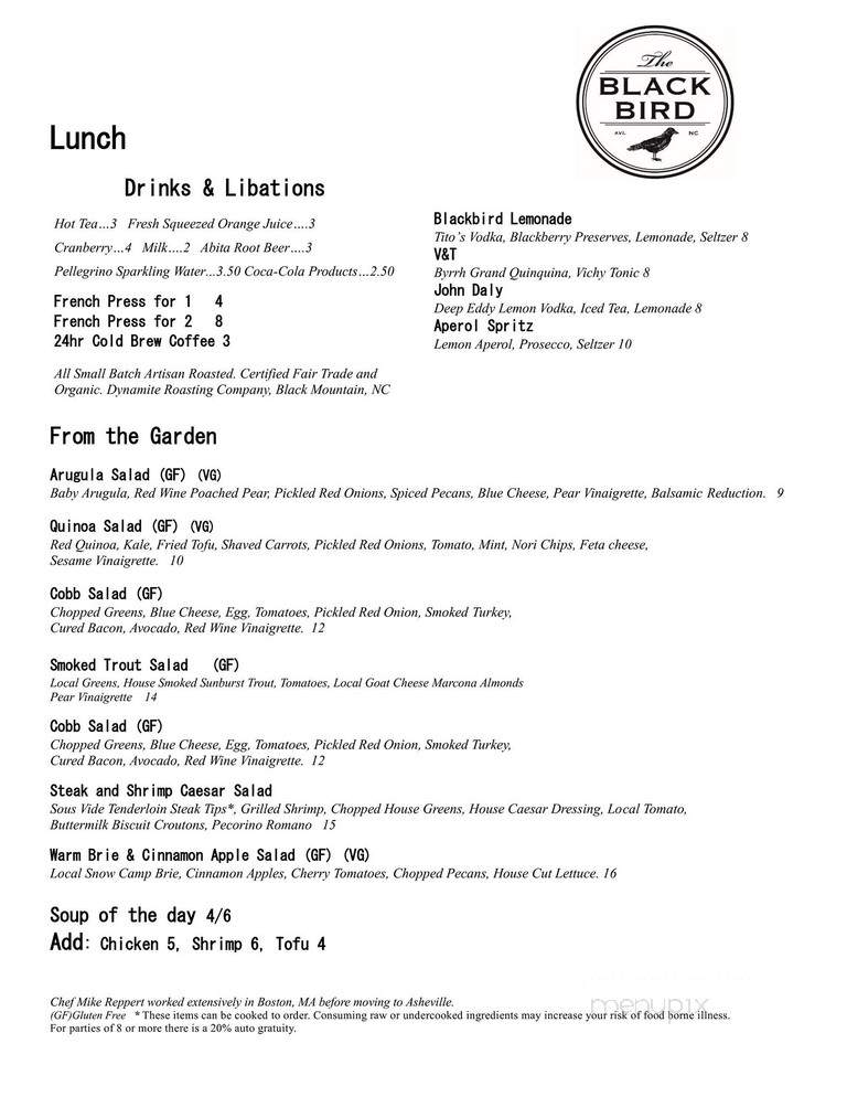The Blackbird - Asheville, NC menu_pic