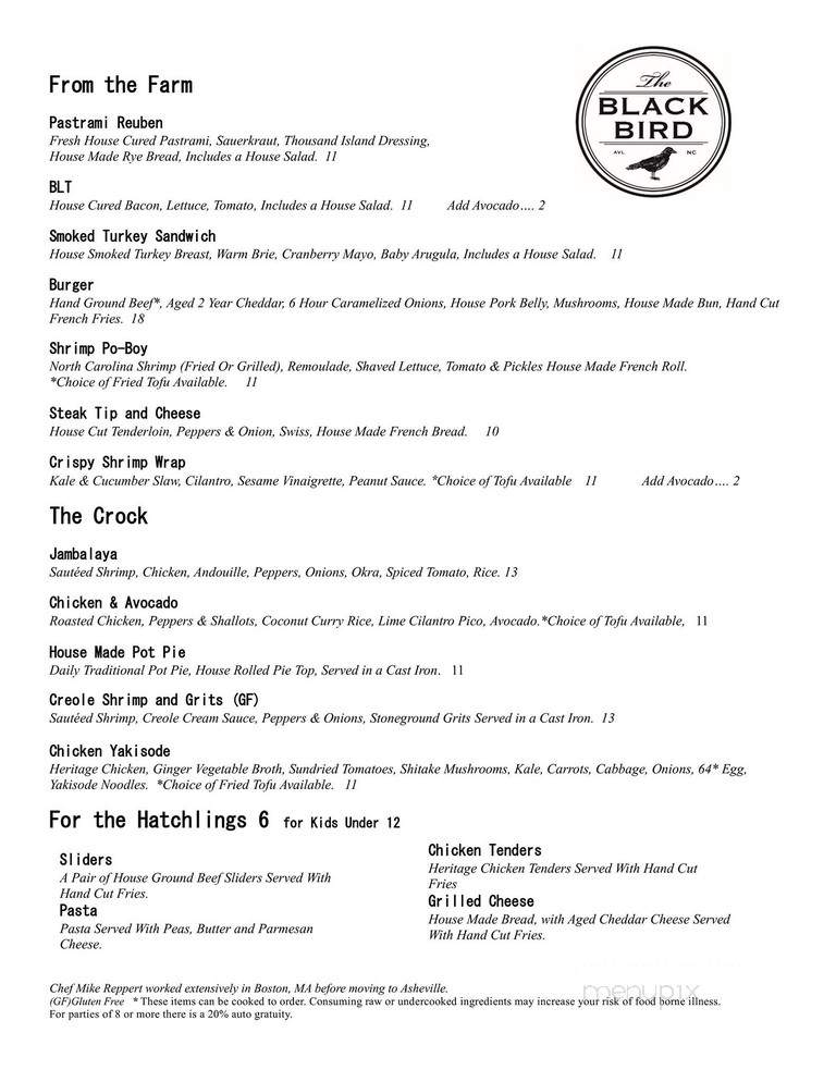 The Blackbird - Asheville, NC menu_pic