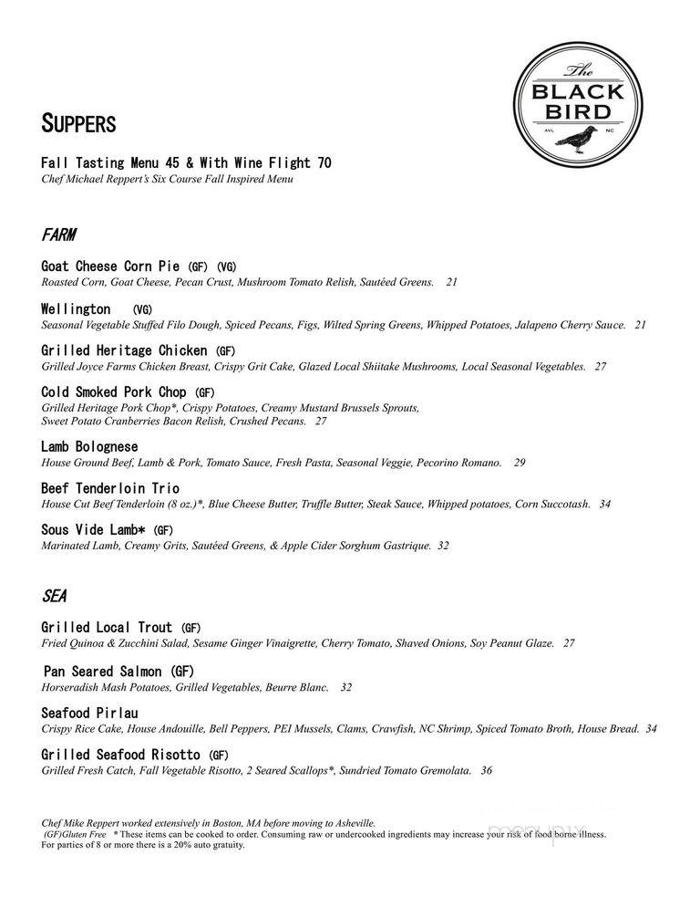 The Blackbird - Asheville, NC menu_pic
