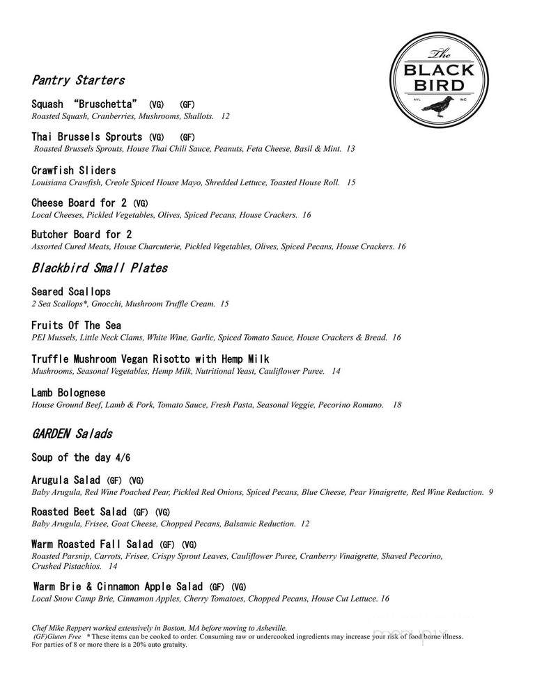 The Blackbird - Asheville, NC menu_pic