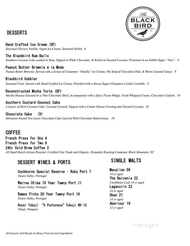 The Blackbird - Asheville, NC menu_pic