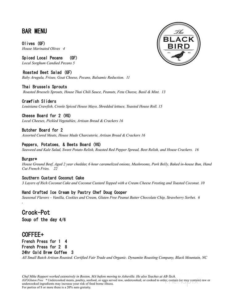 The Blackbird - Asheville, NC menu_pic