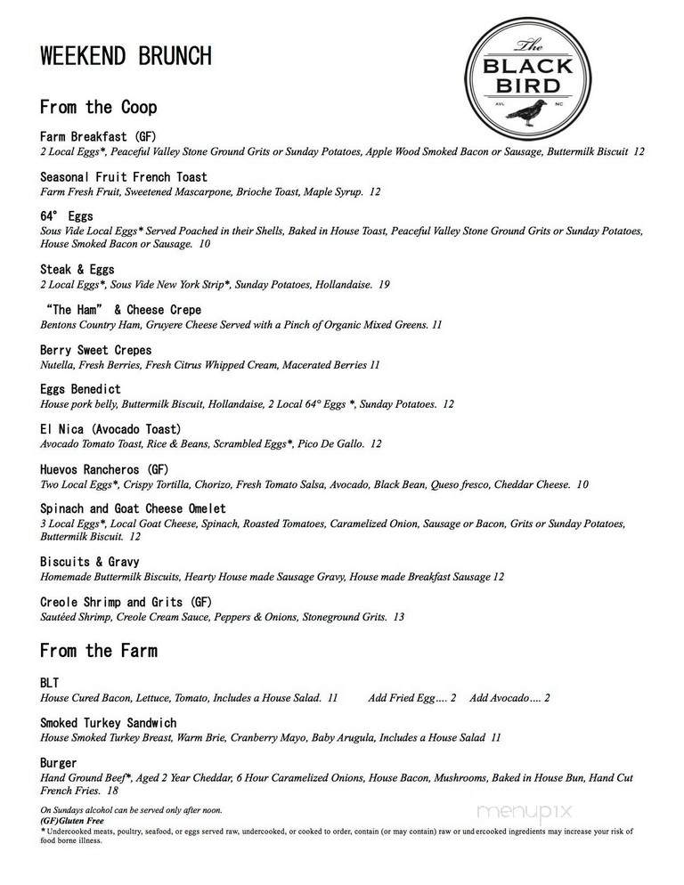 The Blackbird - Asheville, NC menu_pic