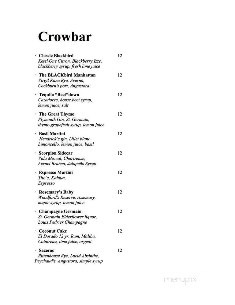The Blackbird - Asheville, NC menu_pic