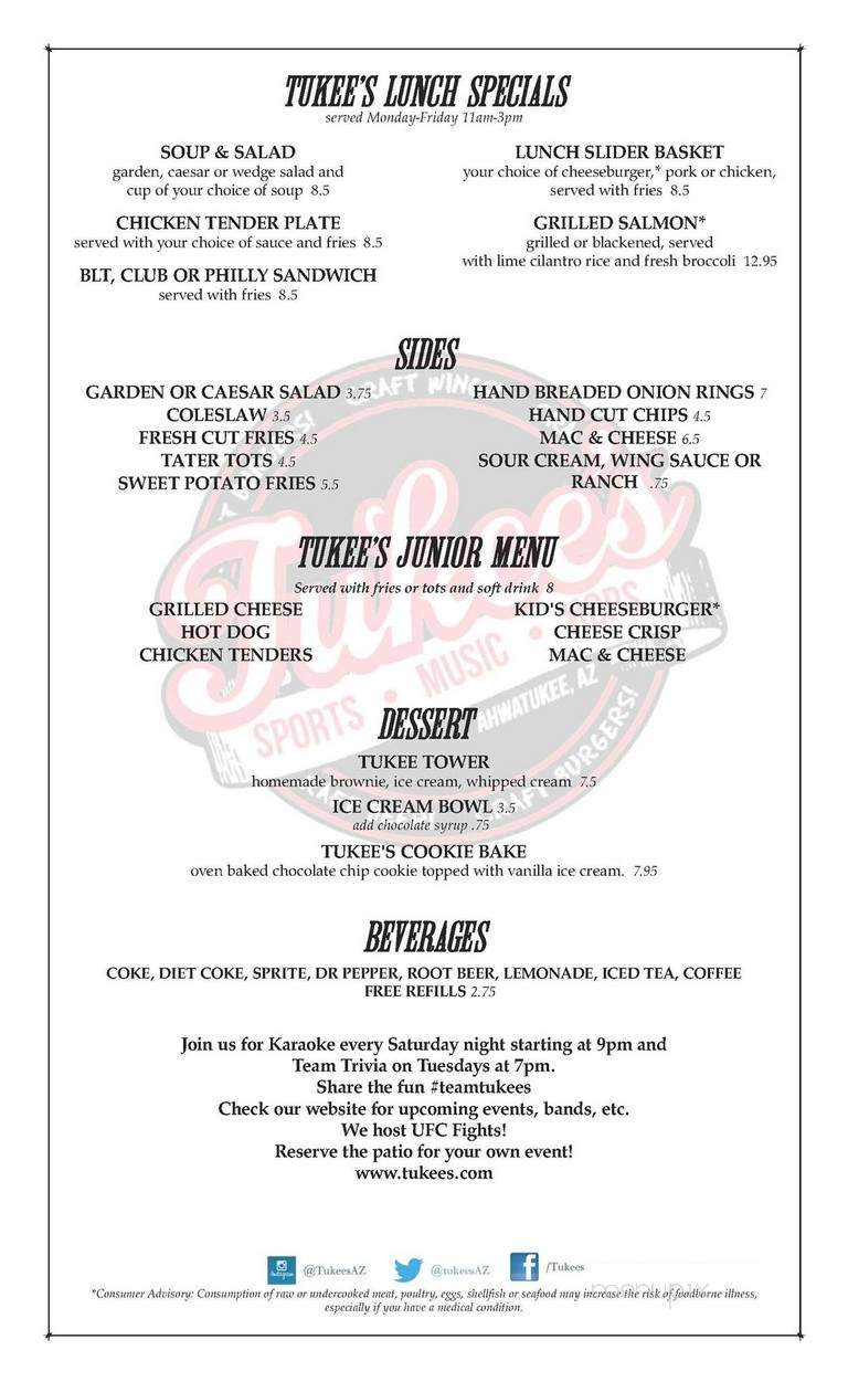 Tukee's Sports Grille - Phoenix, AZ menu_pic