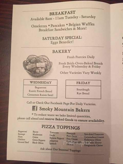 Smoky Mountain Bakers - Roan Mountain, TN menu_pic