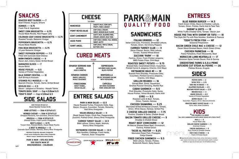 Park Main - Breckenridge, CO menu_pic