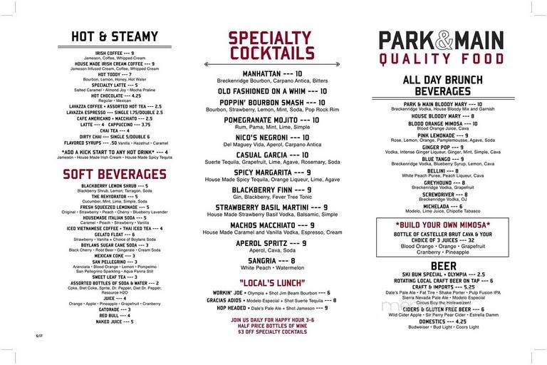 Park Main - Breckenridge, CO menu_pic