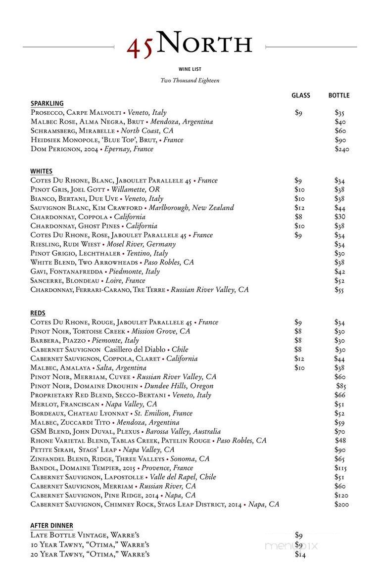 45 North - Carrabassett Valley, ME menu_pic
