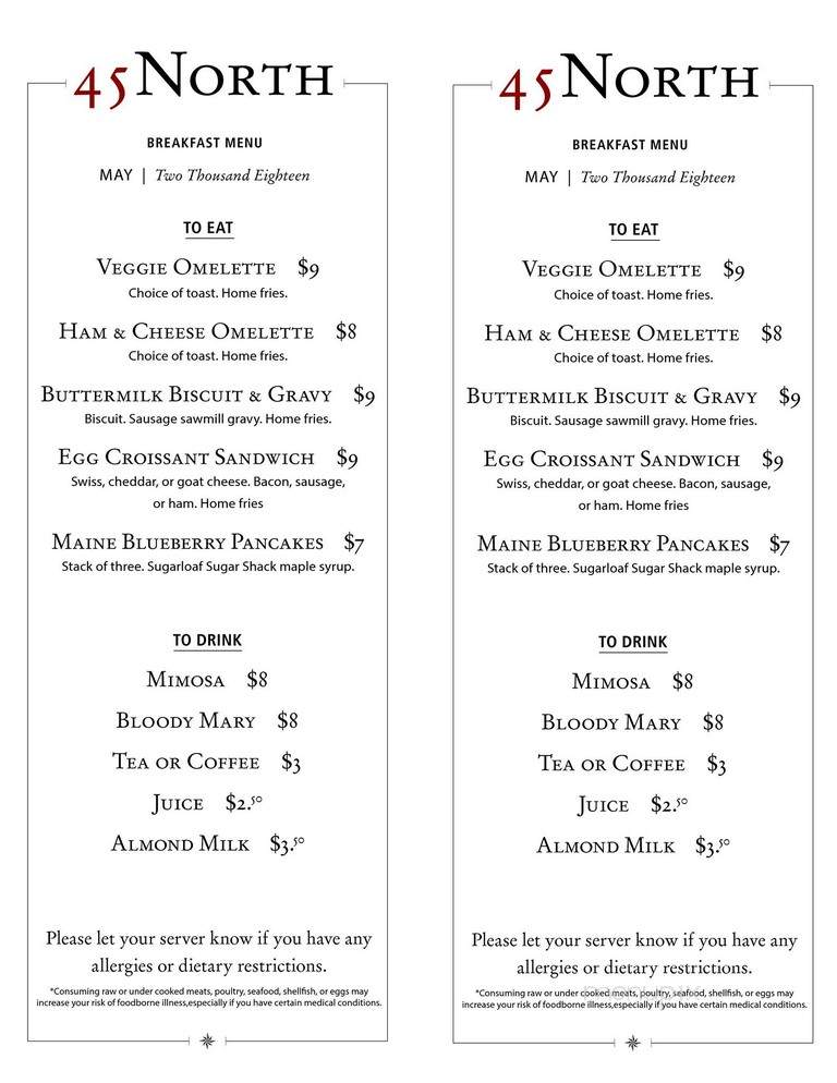 45 North - Carrabassett Valley, ME menu_pic