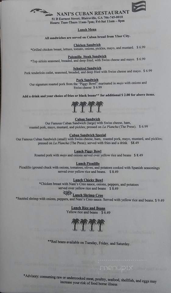 Nani's Restaurant - Blairsville, GA menu_pic