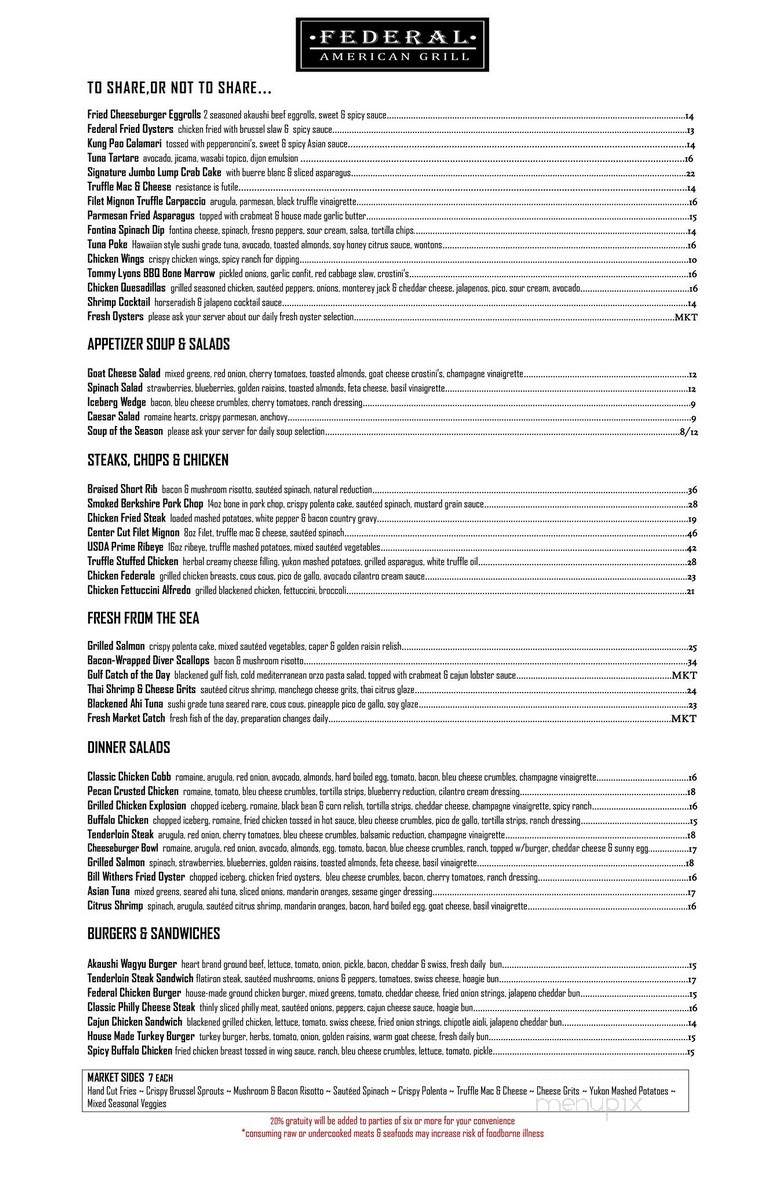 The Federal Grill - Houston, TX menu_pic