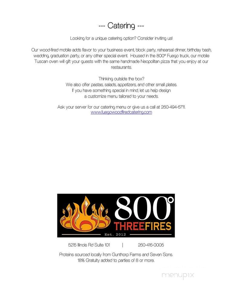 800 Degrees Three Fires - Fort Wayne, IN menu_pic
