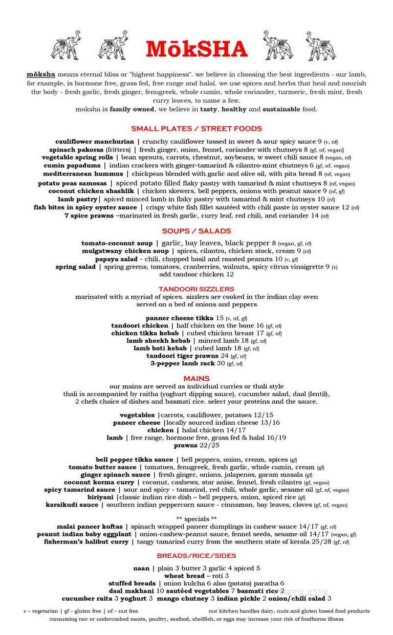Moksha Indian Cuisine - Bellevue, WA menu_pic