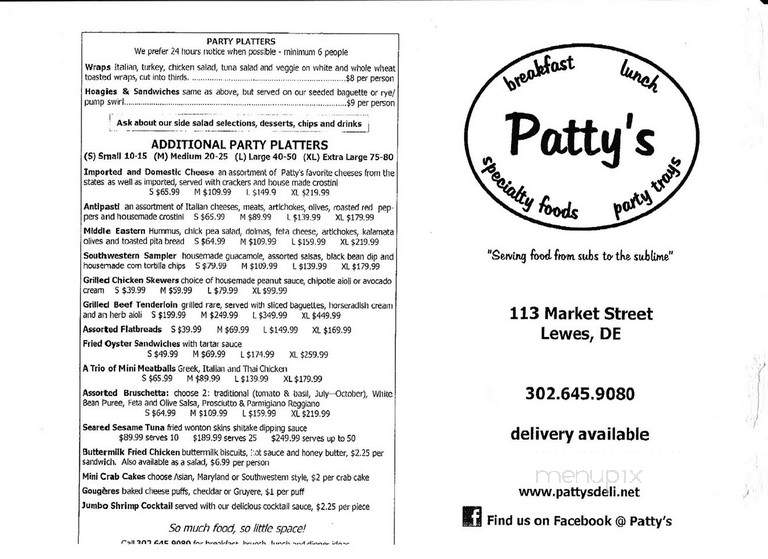Patty's - Georgetown, DE menu_pic