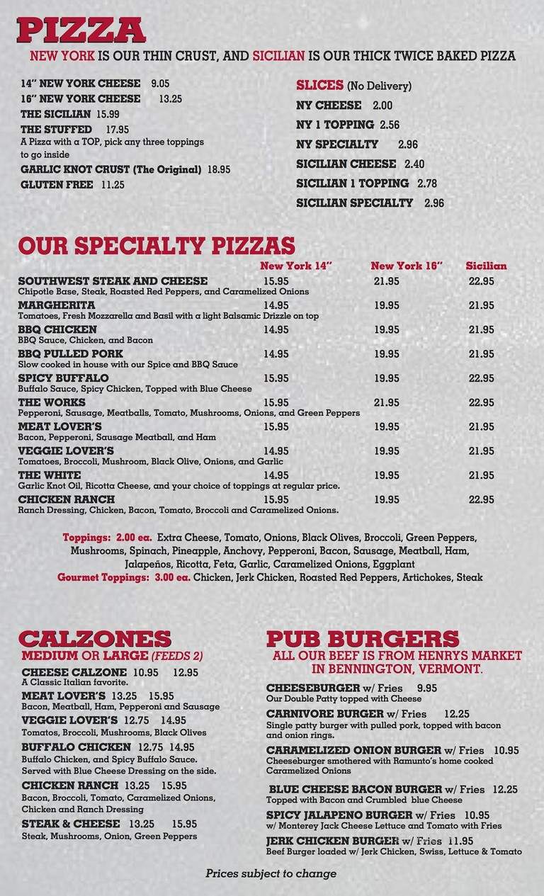 Ramunto's - Bennington, VT menu_pic