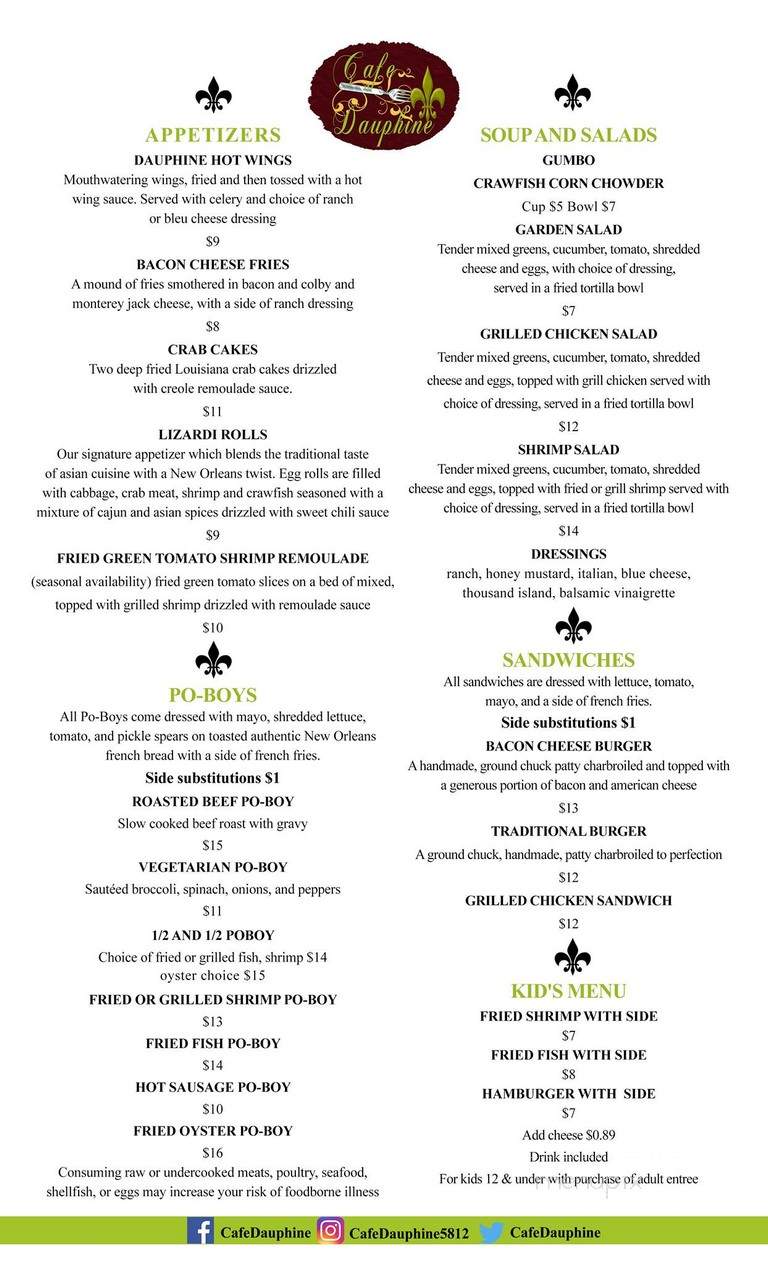 Cafe' Dauphine - New Orleans, LA menu_pic