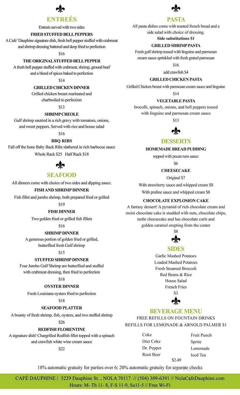 Cafe' Dauphine - New Orleans, LA menu_pic
