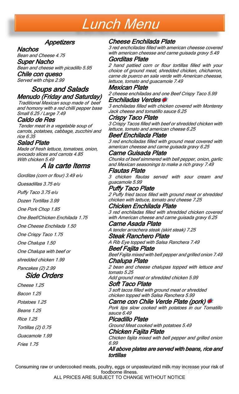 La Placita Mexican Cafe - San Antonio, TX menu_pic