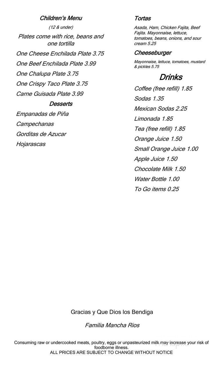 La Placita Mexican Cafe - San Antonio, TX menu_pic
