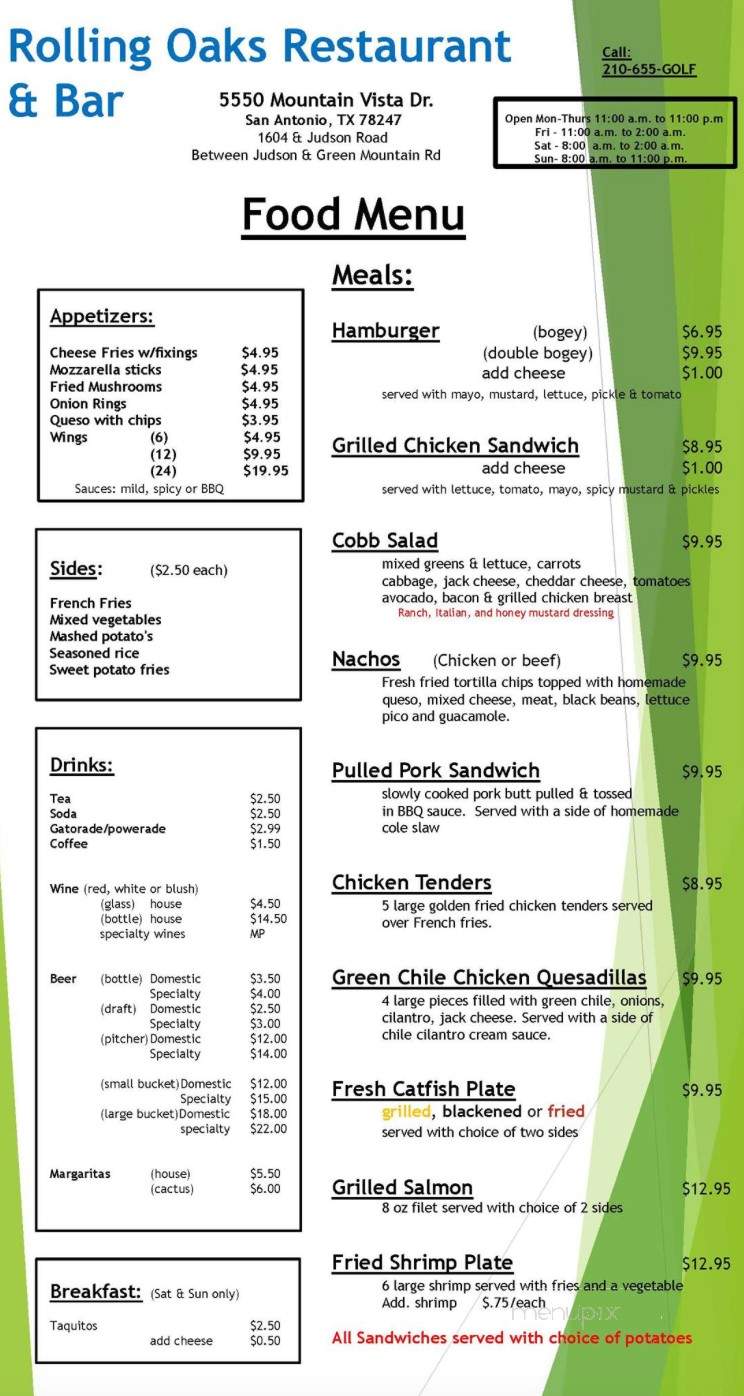 Rolling Oaks Golf Club Bar Grill - San Antonio, TX menu_pic