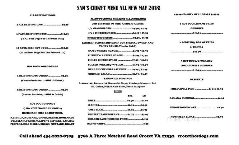Sam's Hot Dog Stand & Trey's Cafe - Crozet, VA menu_pic