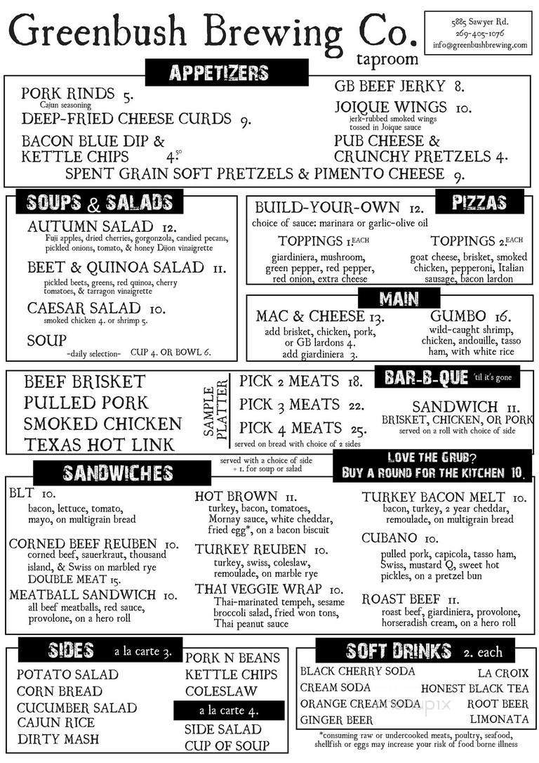 Greenbush Brewing Company - Sawyer, MI menu_pic