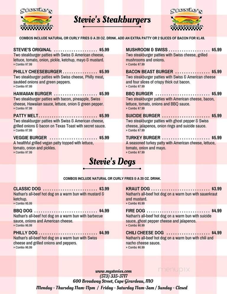 Stevie's Steakburger - Cape Girardeau, MO menu_pic