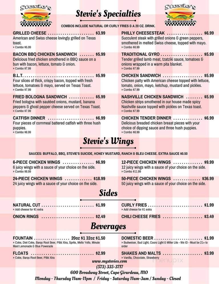 Stevie's Steakburger - Cape Girardeau, MO menu_pic