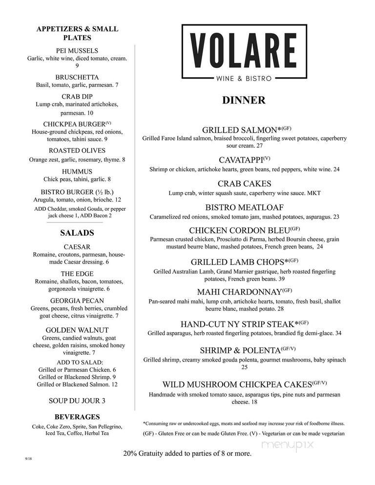 Volare Wine & Bistro - Hapeville, GA menu_pic