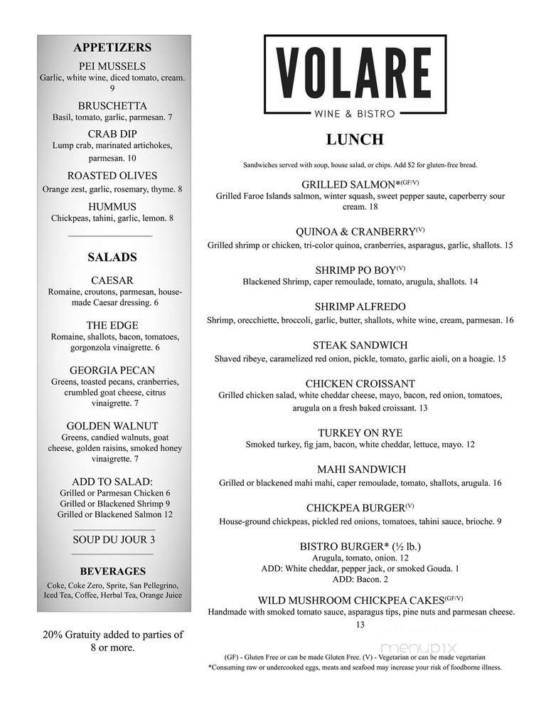 Volare Wine & Bistro - Hapeville, GA menu_pic
