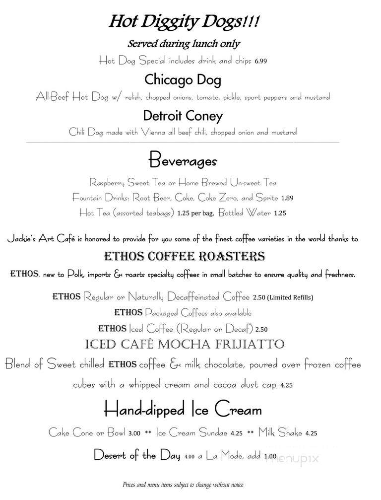 Jackie's City Hall Art Cafe - Haines City, FL menu_pic
